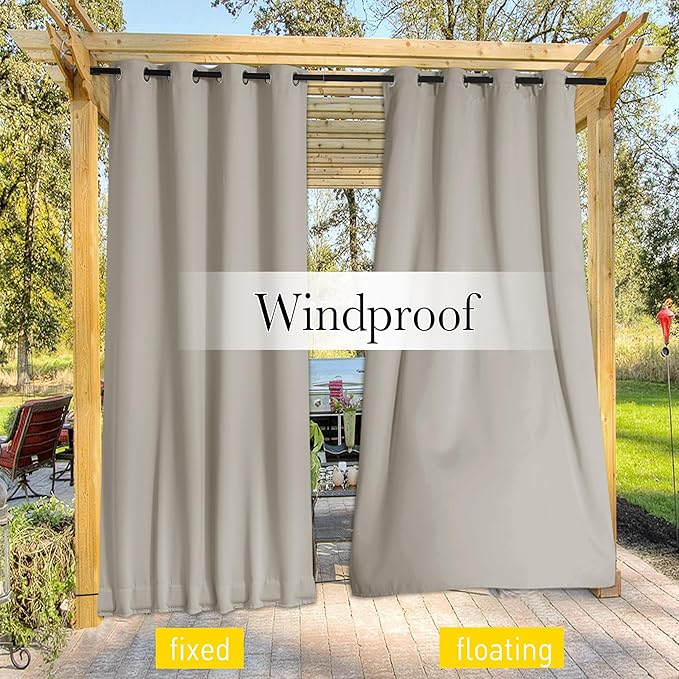 NICETOWN 2 Panels Waterproof Outdoor Curtains Fixed Grommet & Back Tab on...