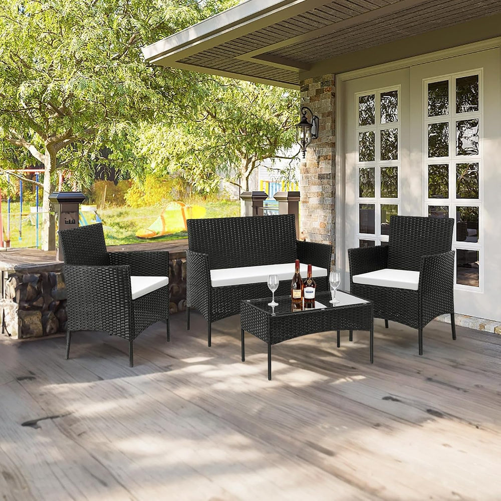 Outvita 4 Pieces Patio Furniture Set, Rattan Conversation Sets, Black