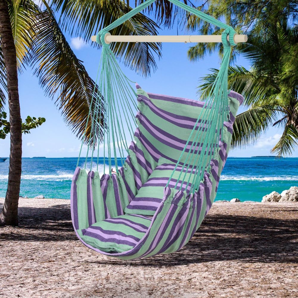 Hammock Hanging Chair with Two Cushions – Portable Caribbean-Style Outdoor/In...