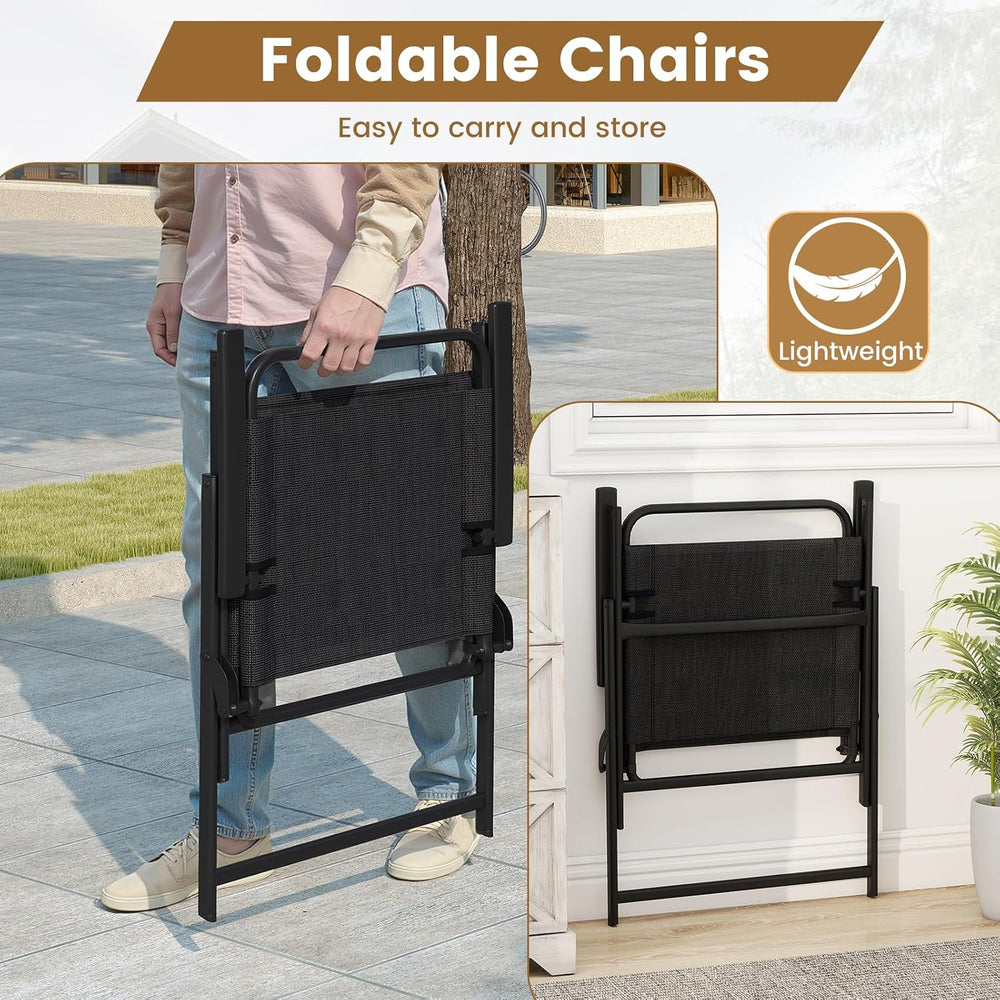 Tangkula 3 Pieces Folding Patio Bistro Set, Patio Furniture Set with 2 Foldin...