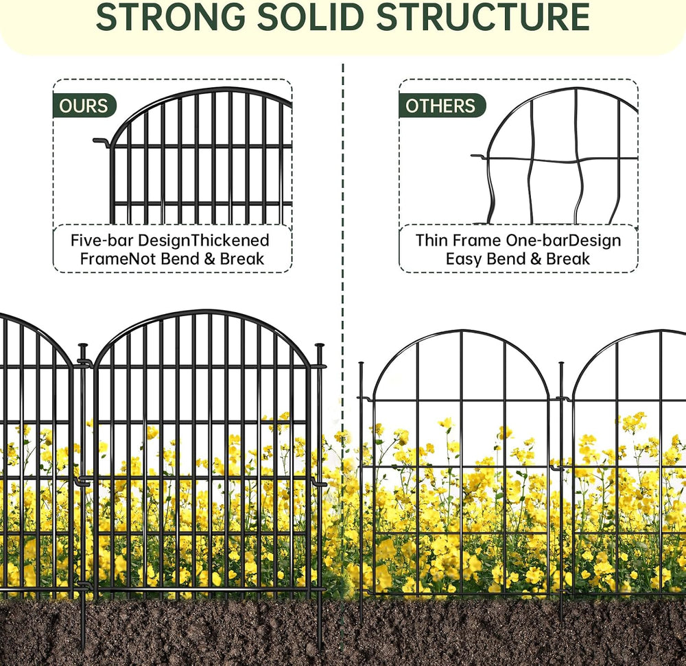 10 Panels No Dig Decorative Garden Fence, 33in(H) x 22ft(L) Animal Barrier, R...