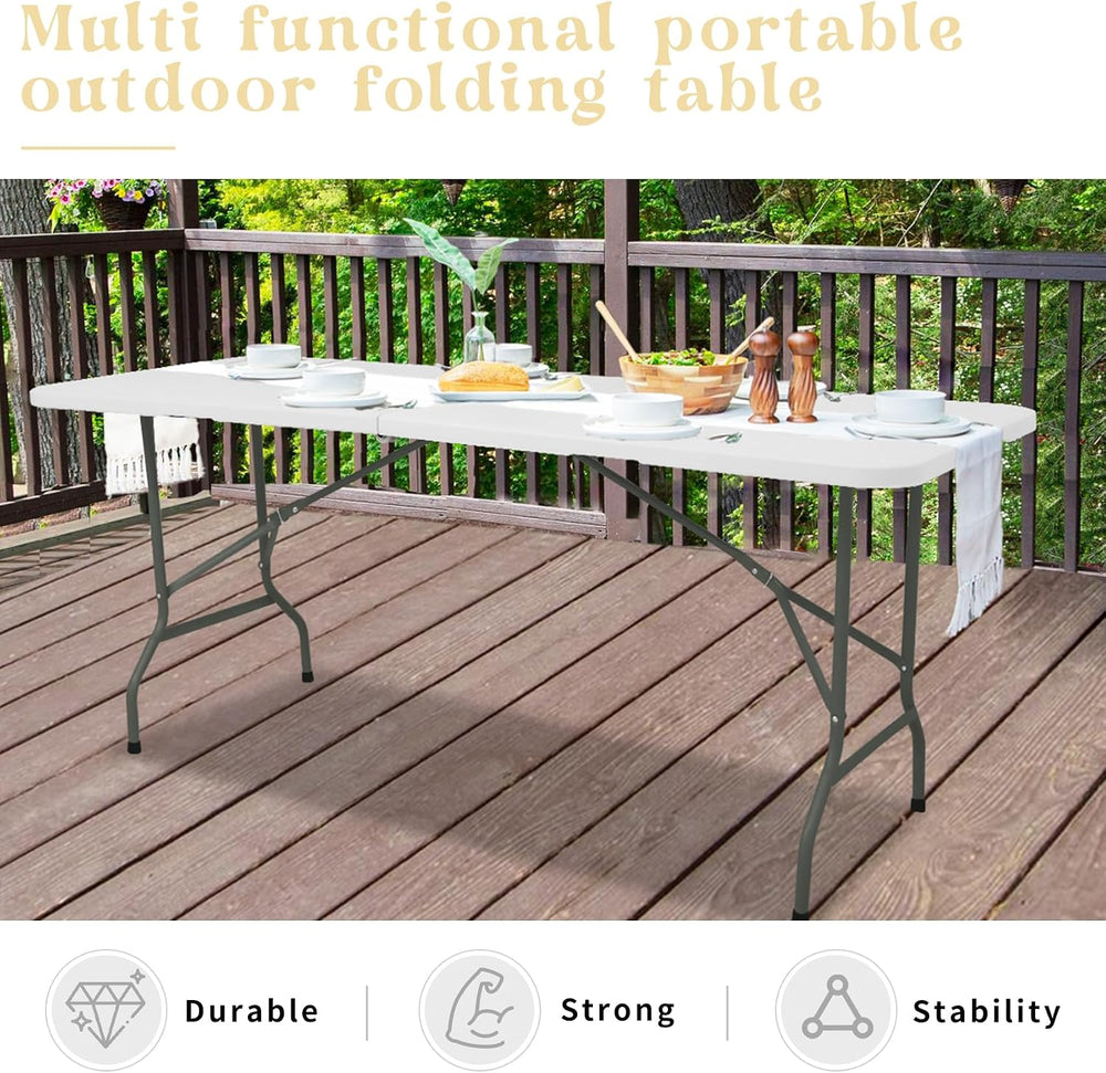 Set of 2 Folding Table 6 FT Lightweight Camping Table White Portable Plastic ...