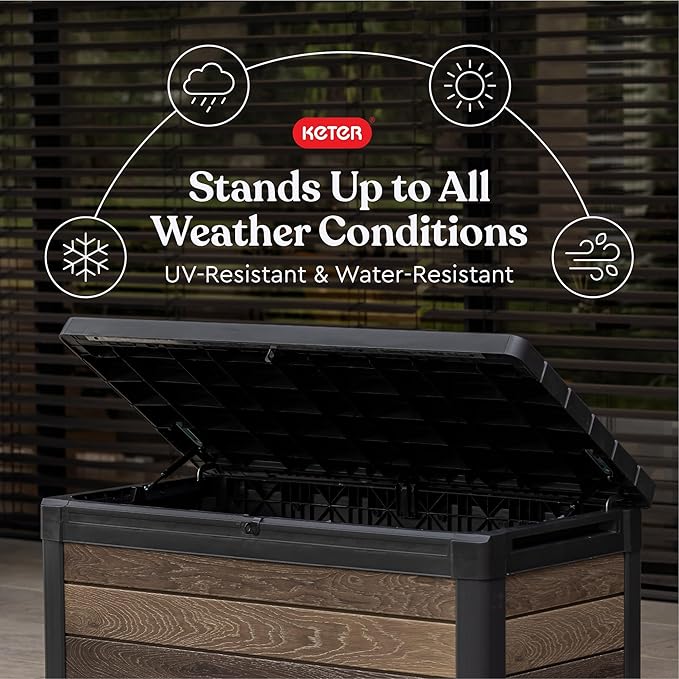 Keter Walnut 100 Gallon Resin Deck Box-Organization and Storage for Patio Fur...