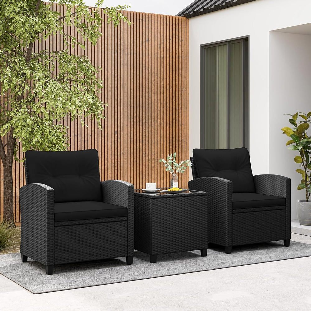 RELAX4LIFE 3-Piece Patio Furniture Set - Wicker Rattan Bistro Sofa Set with G...