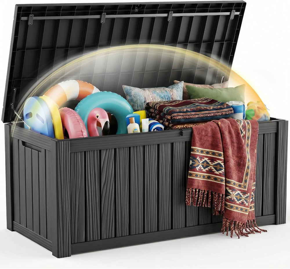 Outdoor Storage Box 280 Gallon Deck Box, Waterproof Resin, Black