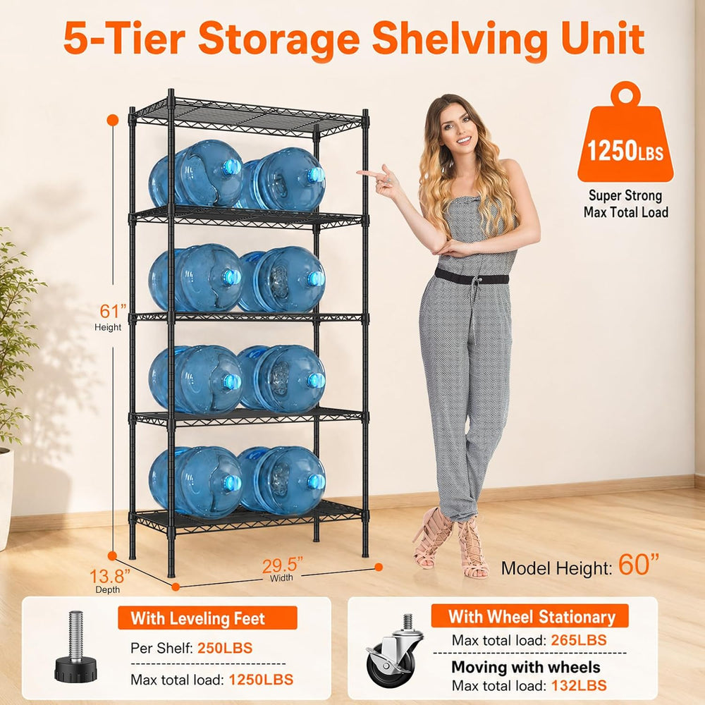 5 Tier Wire Shelving Unit, 61" H Heavy Duty Metal Storage Shelves