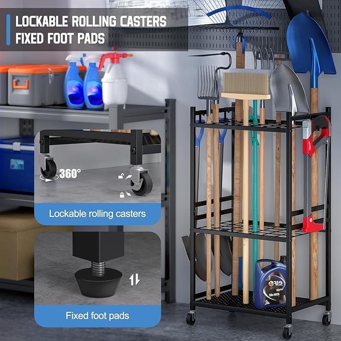 Garden Organizer With Wheels, Yard Tower Rack for Garage Storage, Up to 35 Lo...