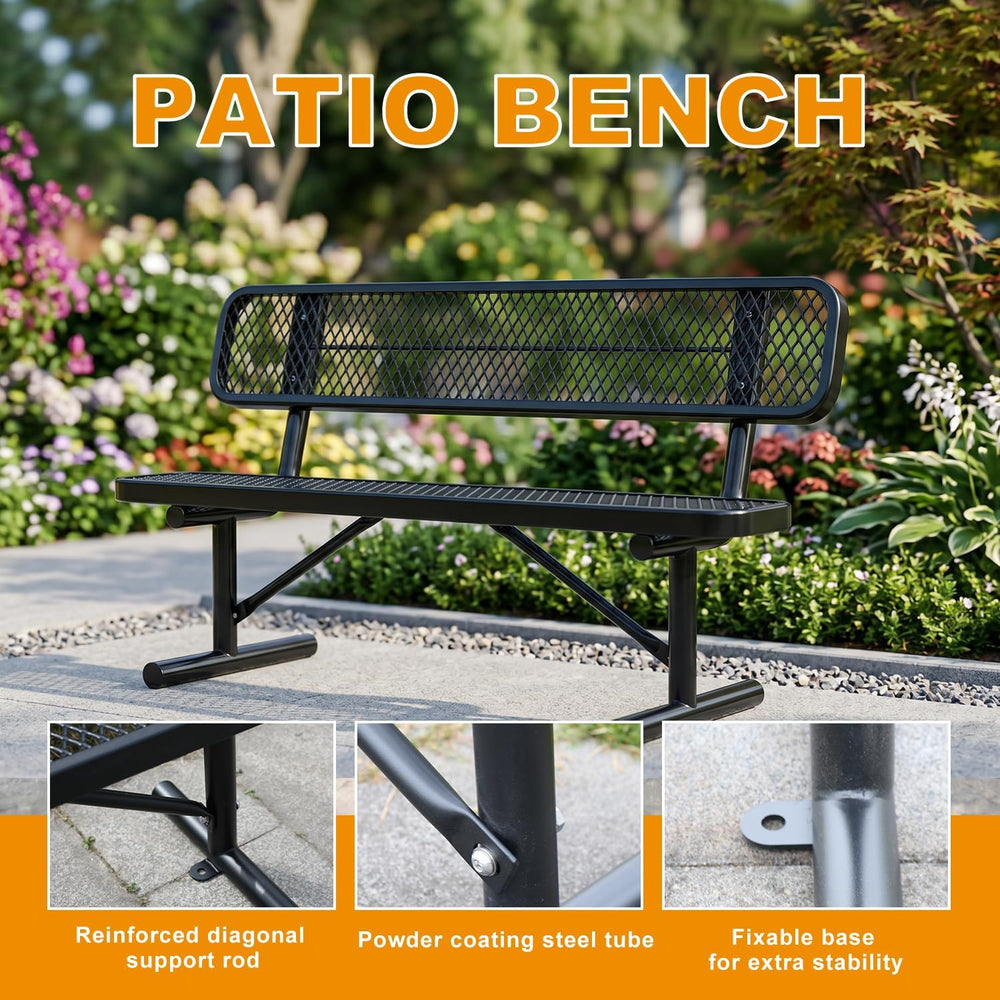 Yaluvantek 4 Ft Heavy-Duty Weatherproof Outdoor Park Metal Bench, Black