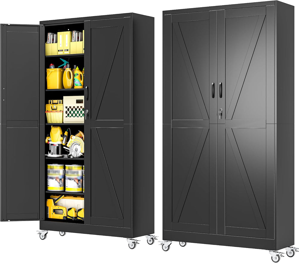 PAOFIN 79" Metal Garage Storage Cabinets with Wheels