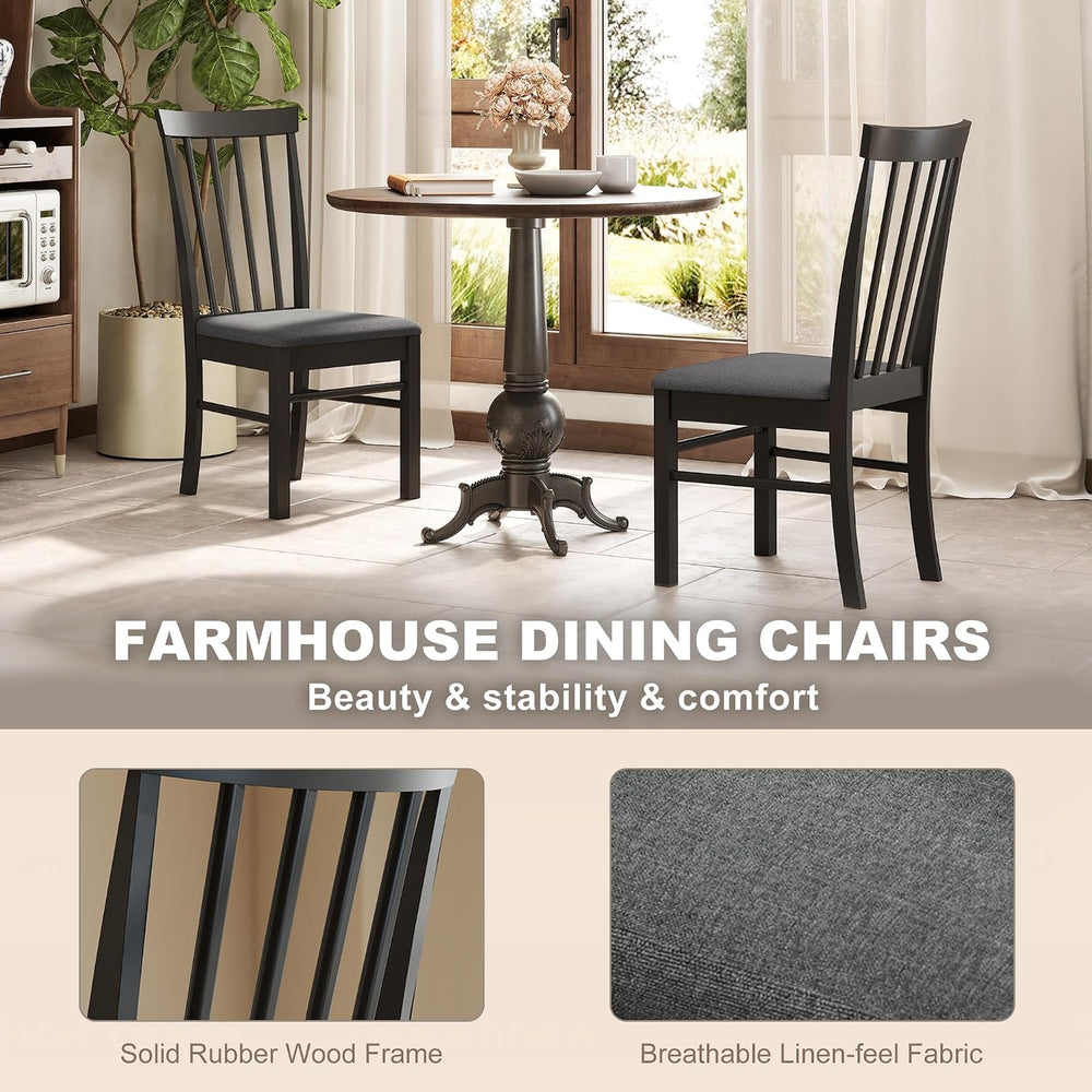 HOMCOM Wooden Dining Chairs Set of 2 Farmhouse Black and Gray