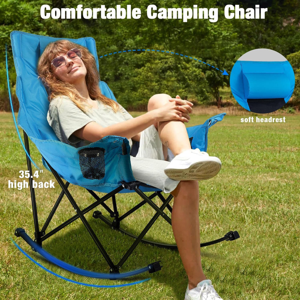Oversize Foldable Rocking Camping Chair 350lbs Capacity, Blue