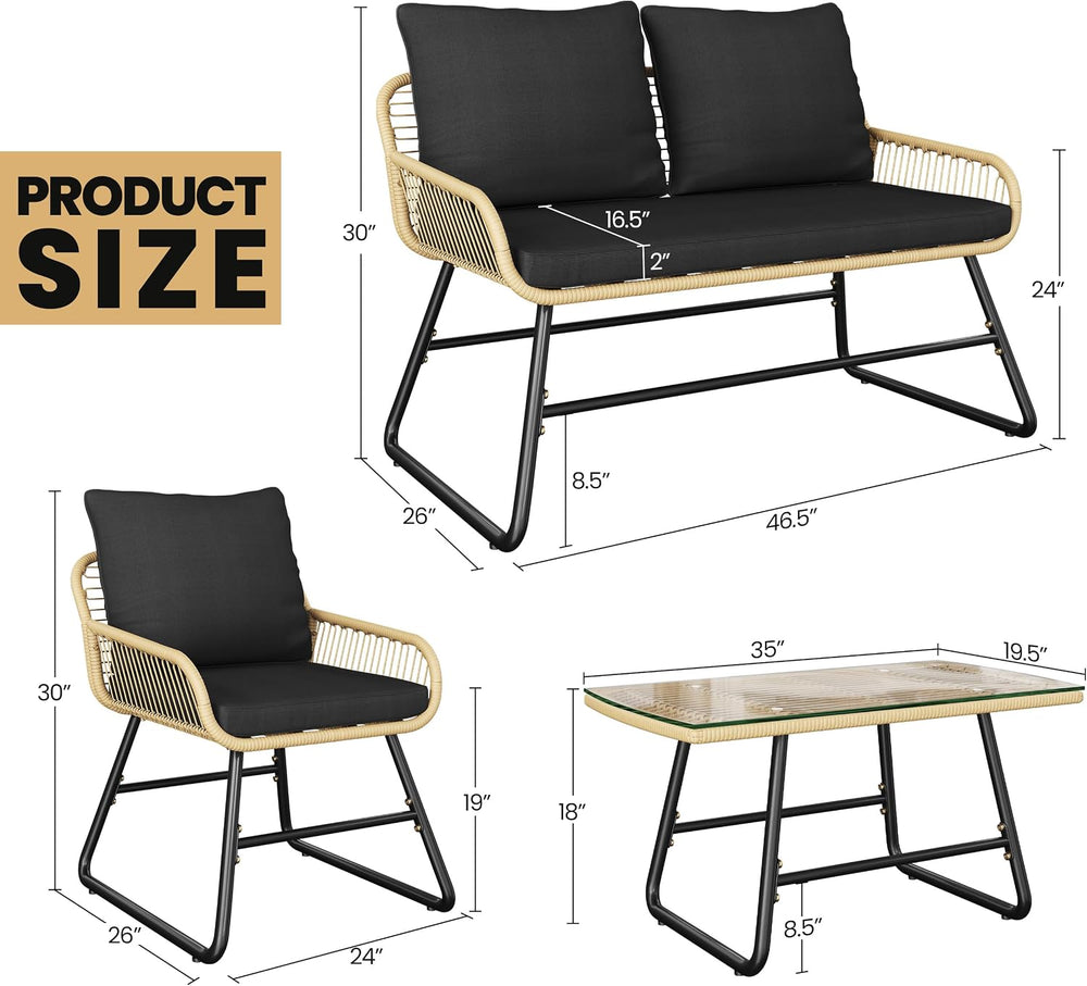 Yaheetech 4 Piece Patio Furniture Set, Outdoor Wicker Conversation Sets, Boho...