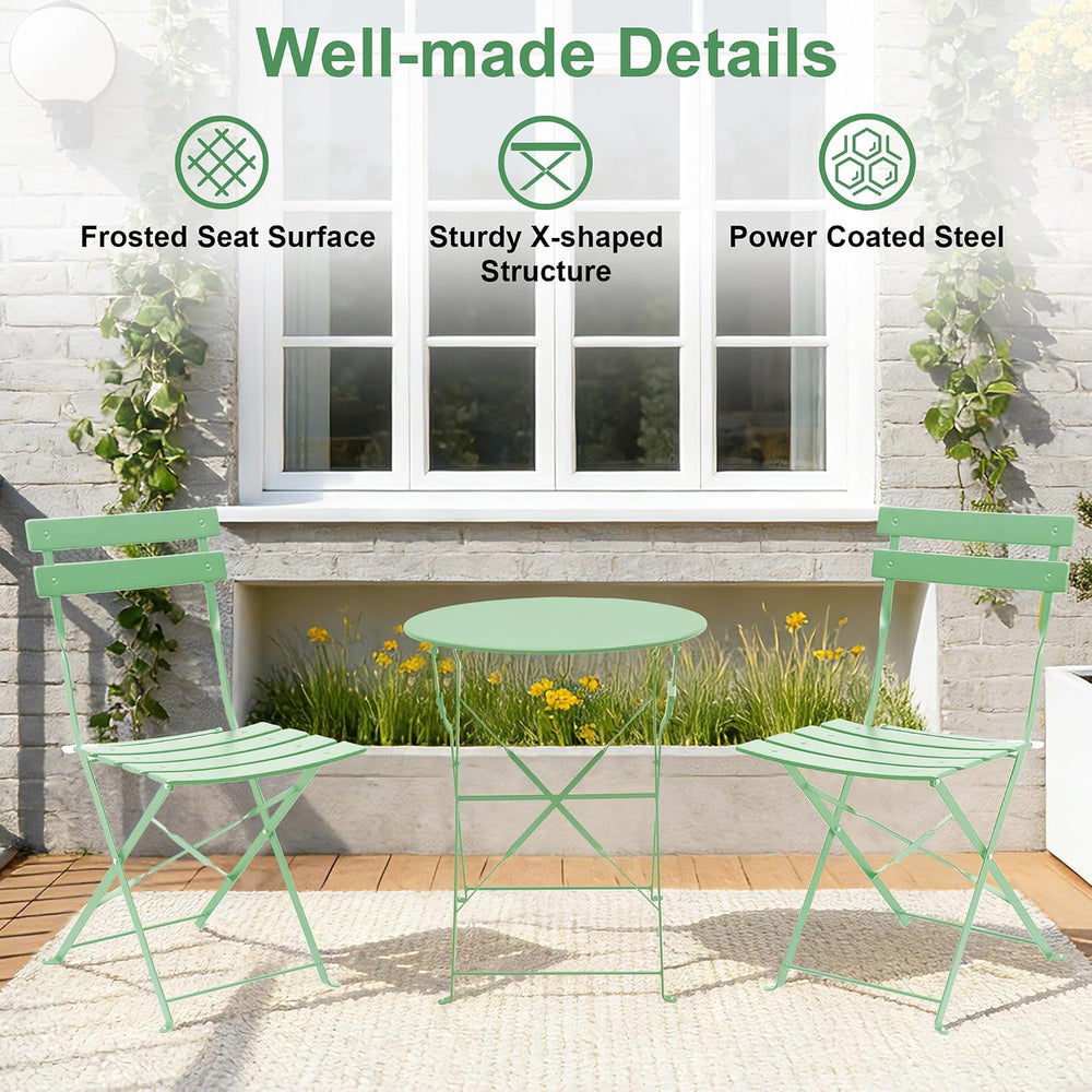 3-Piece Patio Bistro Set, Folding Outdoor Bistro Table and Chairs with Sturdy...