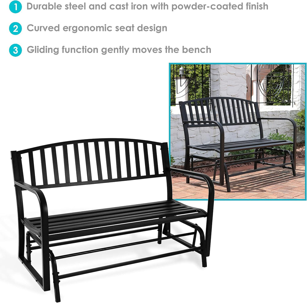 Sunnydaze 50-Inch W 2-Person Glider Garden Bench - 615 lb Capacity - Black