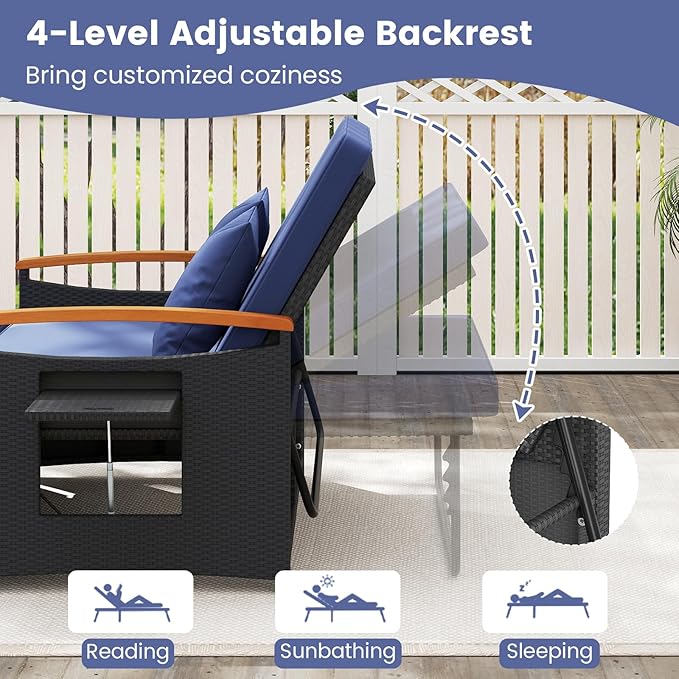 Tangkula Patio Rattan Daybed with 4-Level Adjustable Backrest, Outdoor Wicker...