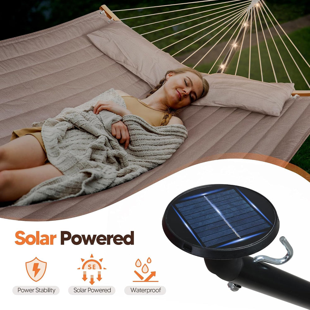 Hammocks Outdoor 2 Person Hammock with Solar Powered Lights, Tan