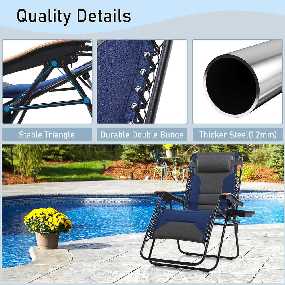 PHI VILLA Set of 2 Padded Zero Gravity Chair Recliner, 30" Wide 400 LBS