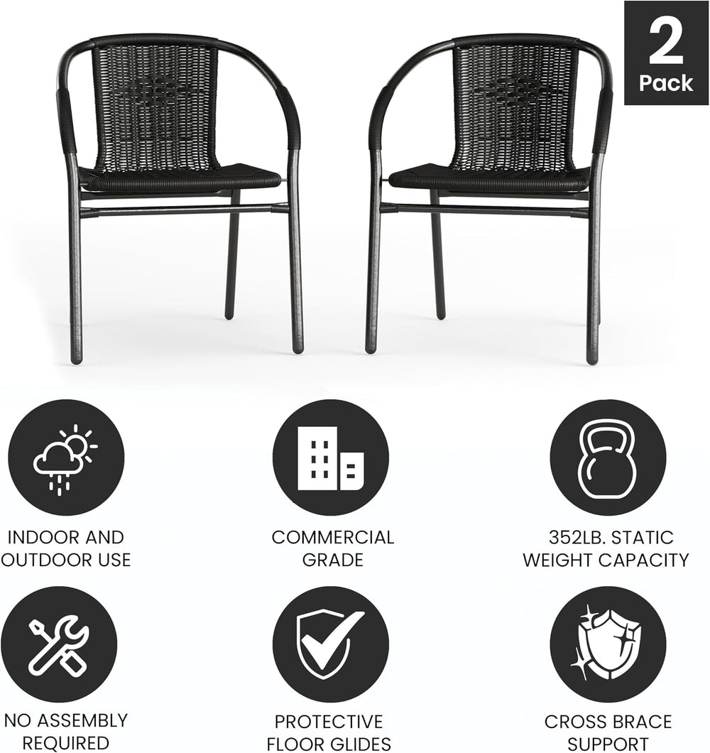 Flash Furniture Modern Rattan Indoor/Outdoor Restaurant Dining Chairs, Stacka...