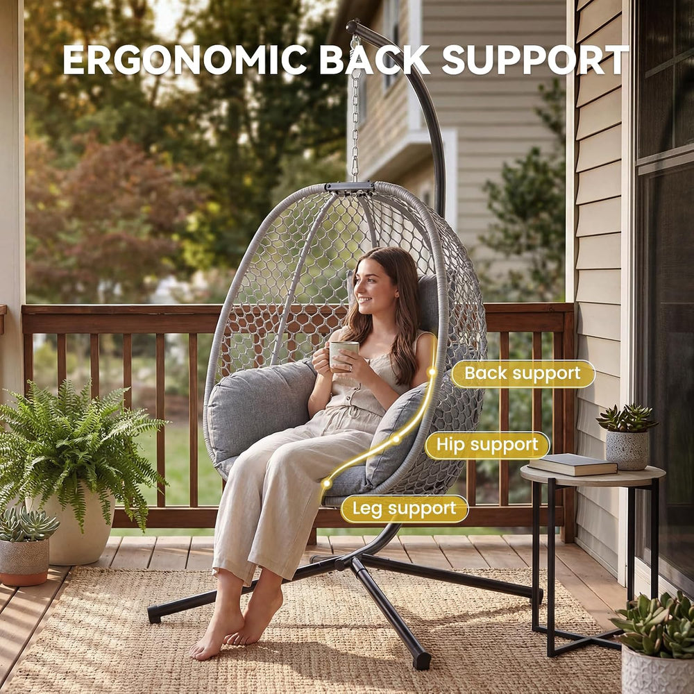 Egg Chair Outdoor with Stand, Patio Hanging Egg Swing Chair for Backyard Balc...