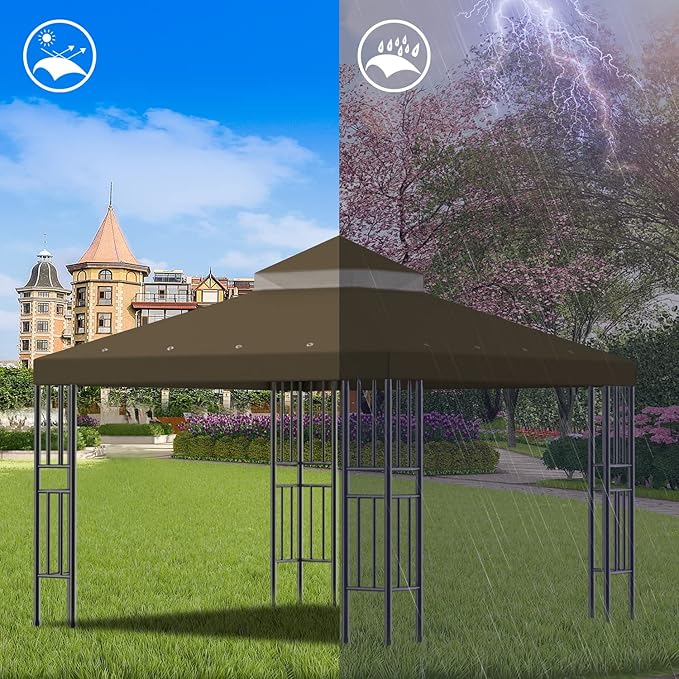 Sumfaller 10x10 FT Gazebo Replacement Canopy Top Cover Double Tiered Canopy T...