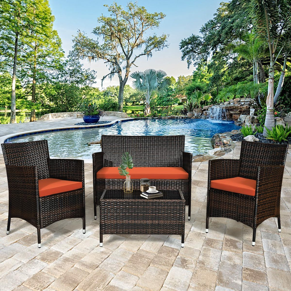Goplus 4-Piece Rattan Patio Set, Outdoor/Indoor Wicker Conversation Set for P...