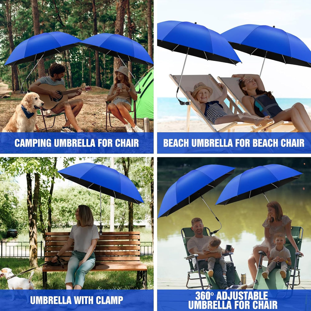 2 PACK Beach Umbrella with Clamp, 360 ° Adjustable Umbrellas for Chair, UPF50...