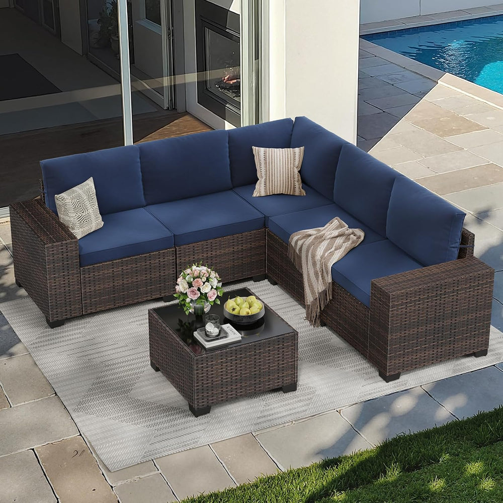 6-Piece Patio Furniture Set All-Weather Outdoor Wicker Sectional Conversation...