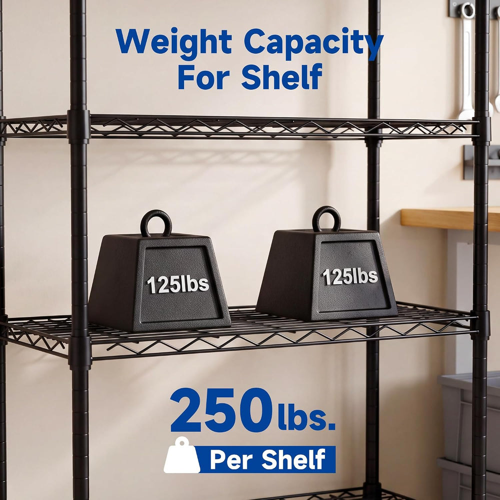 5-Tier Heavy Duty Wire Shelving Unit, 1250LBS Metal Rack, Black