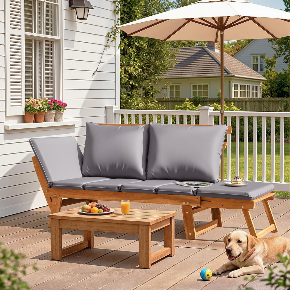 Flamaker Patio Loveseat Acacia Wood Balcony Couch (Grey)