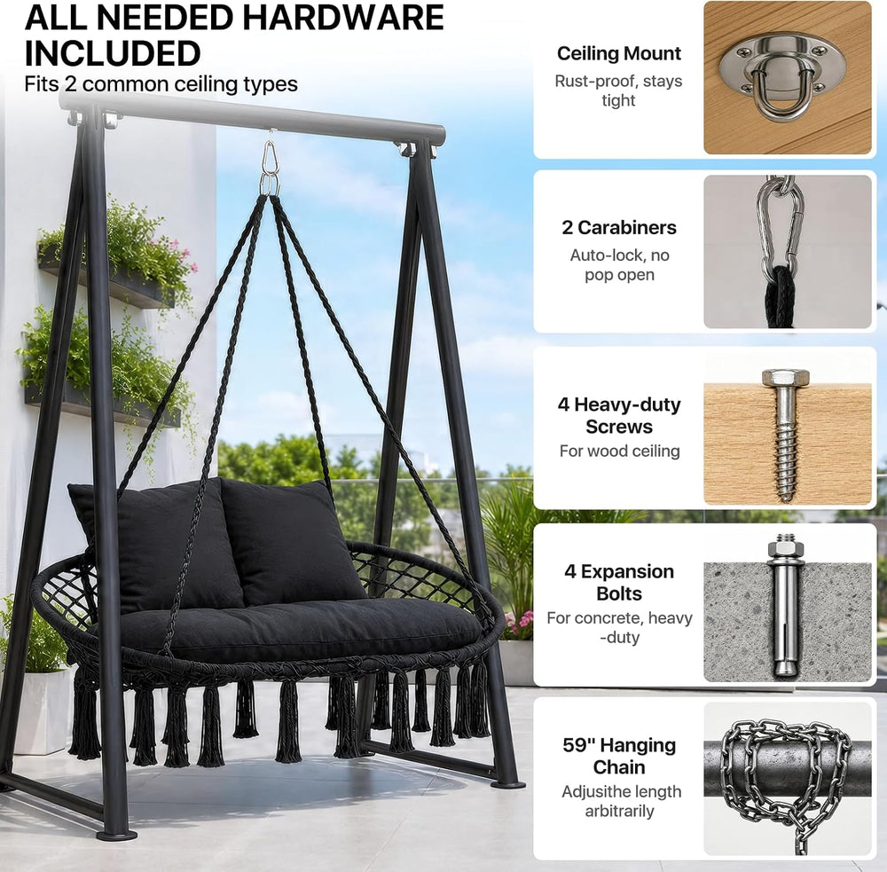 Athena Collection 2-Person Hammock Chair with Mounting Hardware Kit, Black