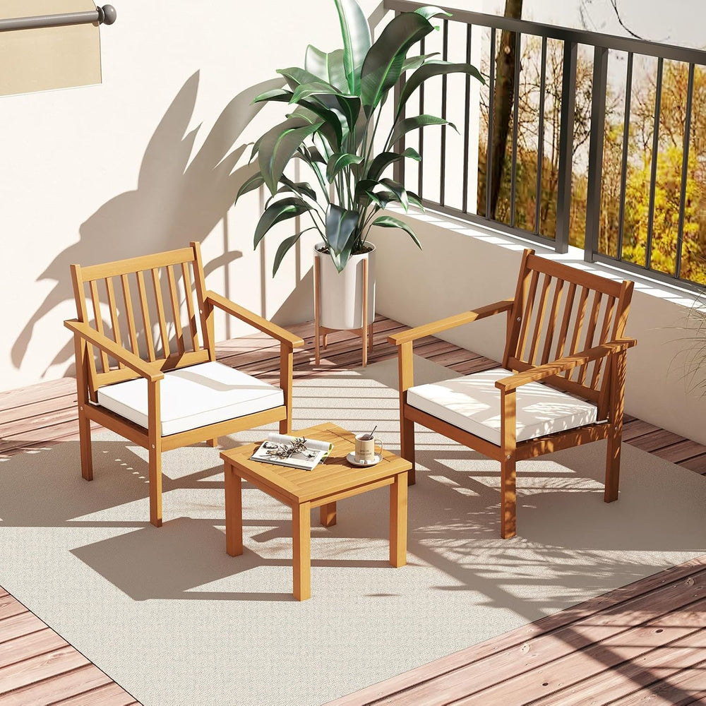 Tangkula 3 Pieces Patio Wood Furniture Set, Acacia Wood Chairs and Coffee Tab...