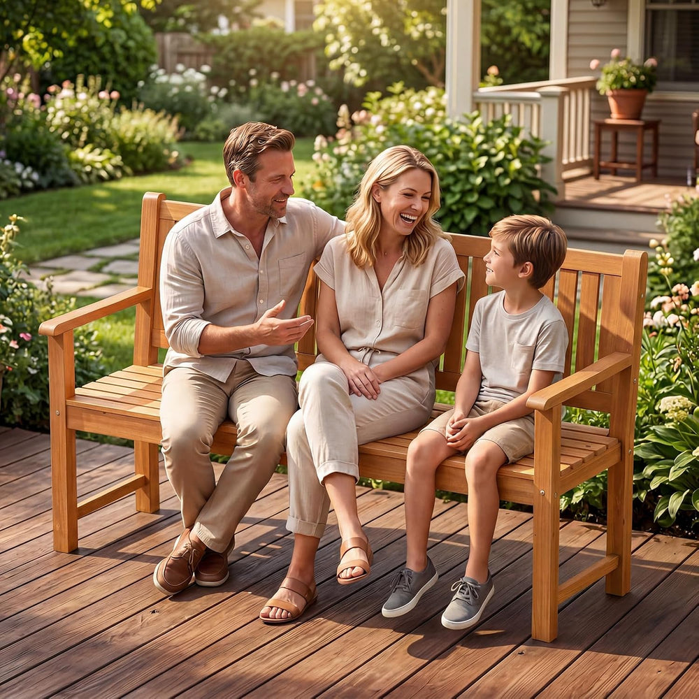 Tangkula 3-Seater Outdoor Wooden Bench, 59-Inch Large Garden Bench, Natural