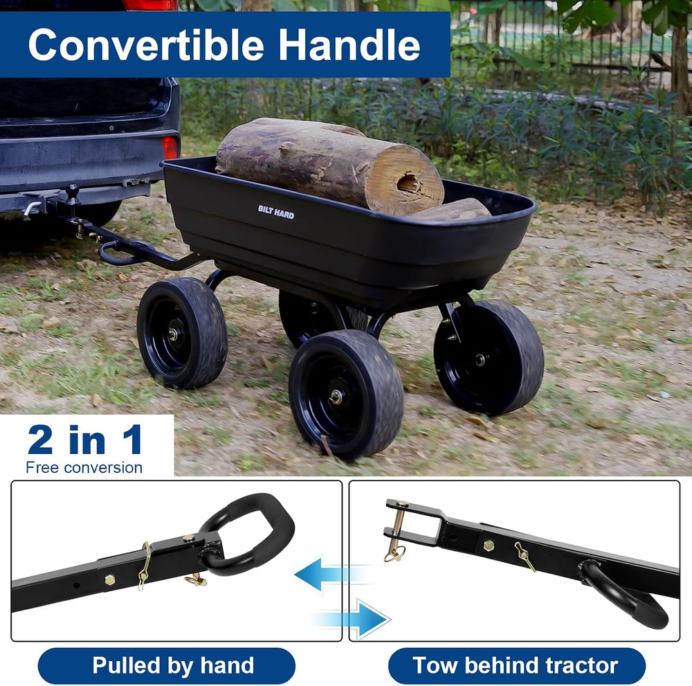 BILT HARD 7 Cu Ft Poly Garden Dump Cart 1200 lbs with No Flat Tires, Quick Re...