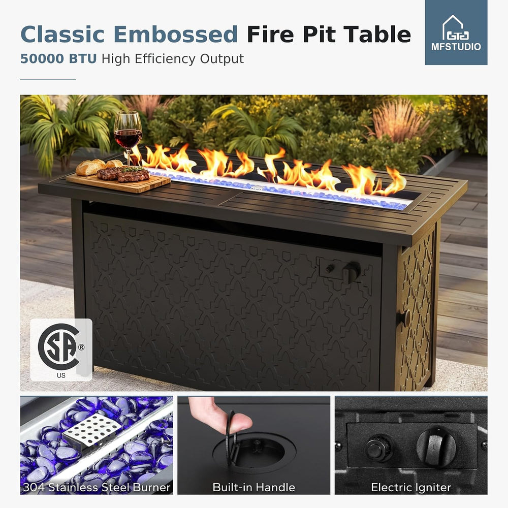 MFSTUDIO 6 Piece Metal Patio Furniture Set with Fire Pit Table, Gray