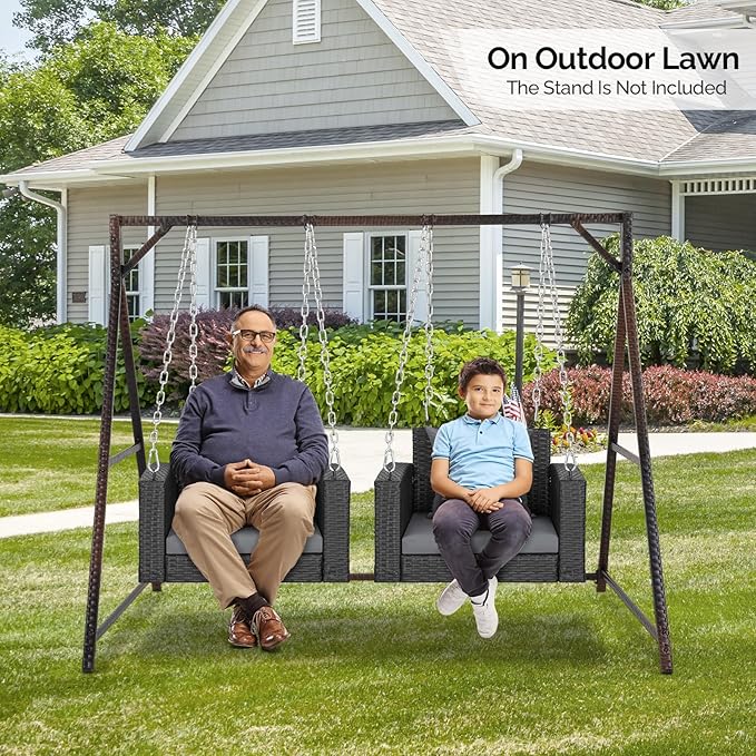 VINGLI 2.2 FT 1-Person Use Rattan Porch Swing Outdoor Support 440 LBS with Cu...