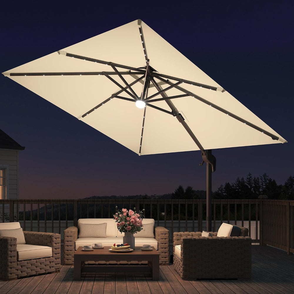 9x9 FT Cantilever Offset Patio Umbrella with Lights