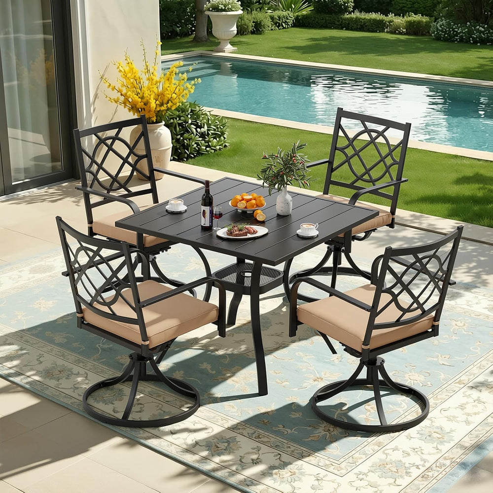 SUNCROWN 5-Piece Outdoor Dining Set Metal Swivel Cushioned Chairs Patio Furni...