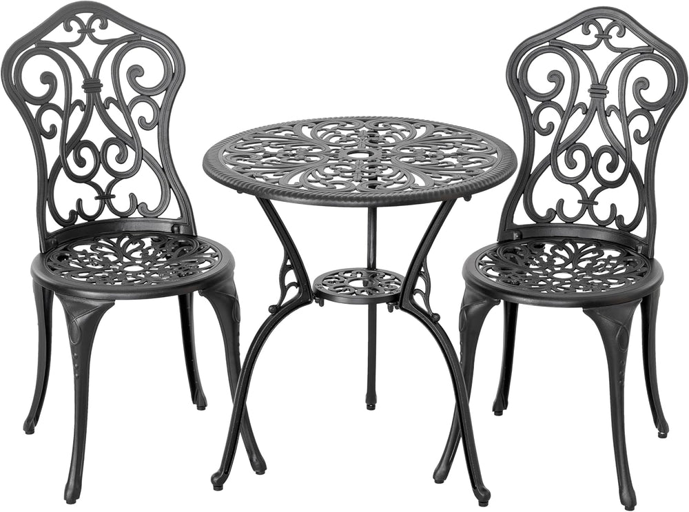 NUU GARDEN 3-Piece Outdoor Bistro Set with 2 Chairs and Round Table with Umbr...
