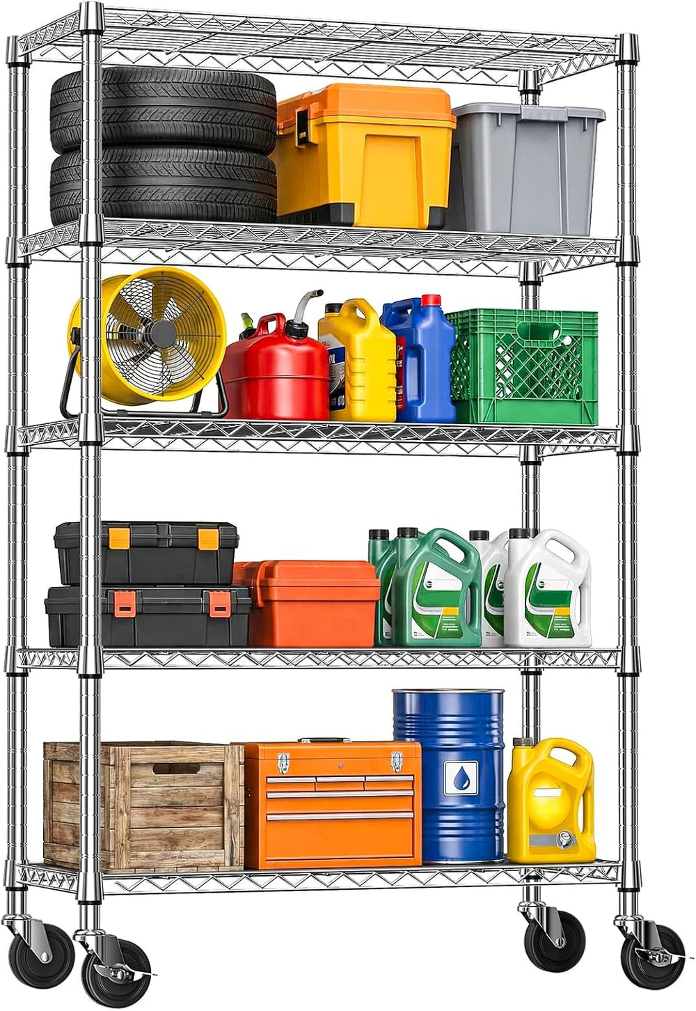 IZEUK 5-Tier Storage Shelving Unit with Wheels, Adjustable Heavy Duty Steel W...