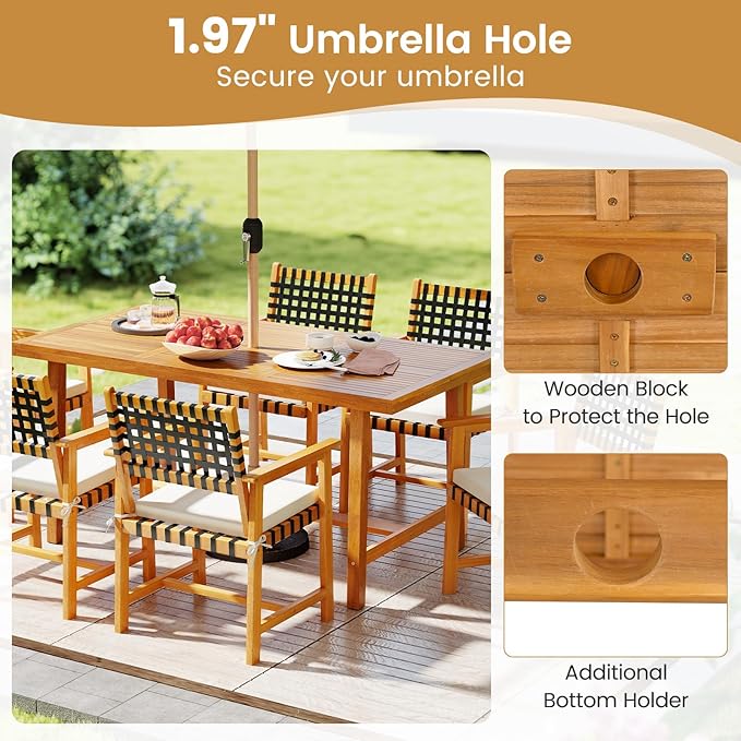 Tangkula 3 Piece Patio Dining Set for 4 People, 63” Outdoor Acacia Wood Recta...