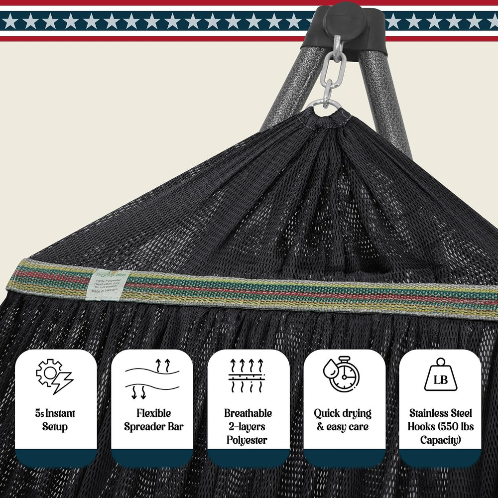 Tranquillo Uniki Hammocks, Instant 30s Foldable Hammock with Stand, Black