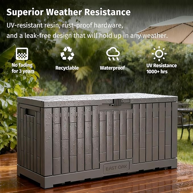 EAST OAK 120 Gallon Outdoor Storage Box | Large Resin Deck Box with Reinforce...