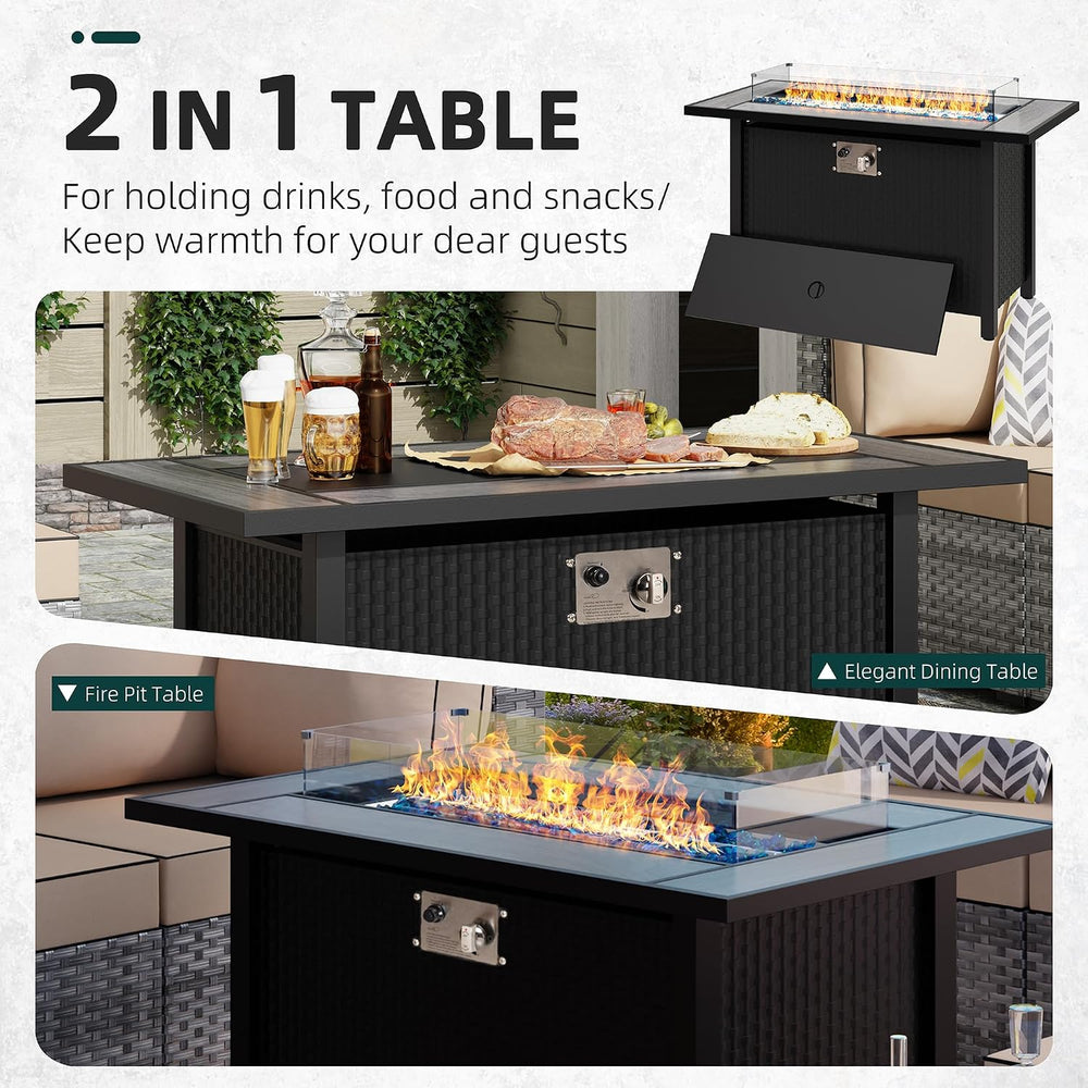45″ Outdoor Propane Fire Pit Table – 50000 BTU Rectangular Patio Fire Table w...