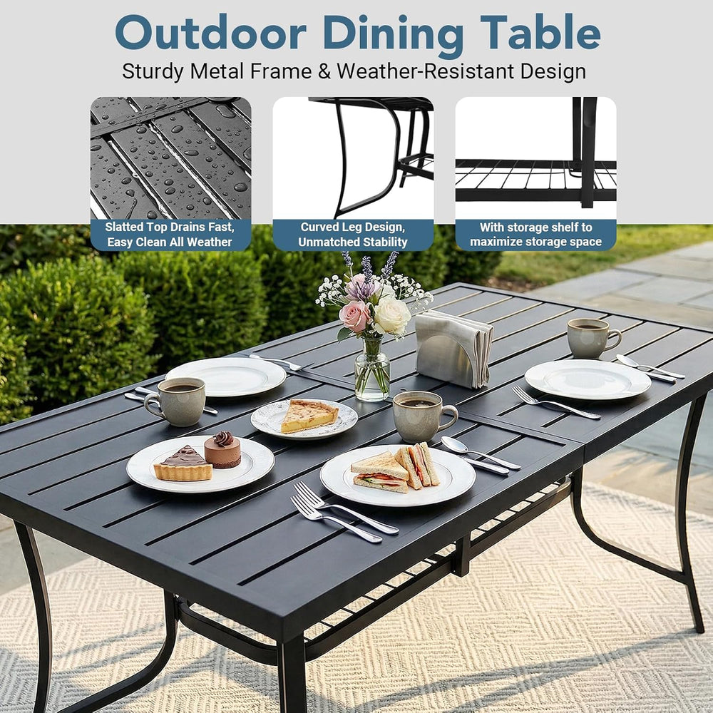 7 Pieces Patio Dining Set for 6, Large 60" Outdoor Metal Table