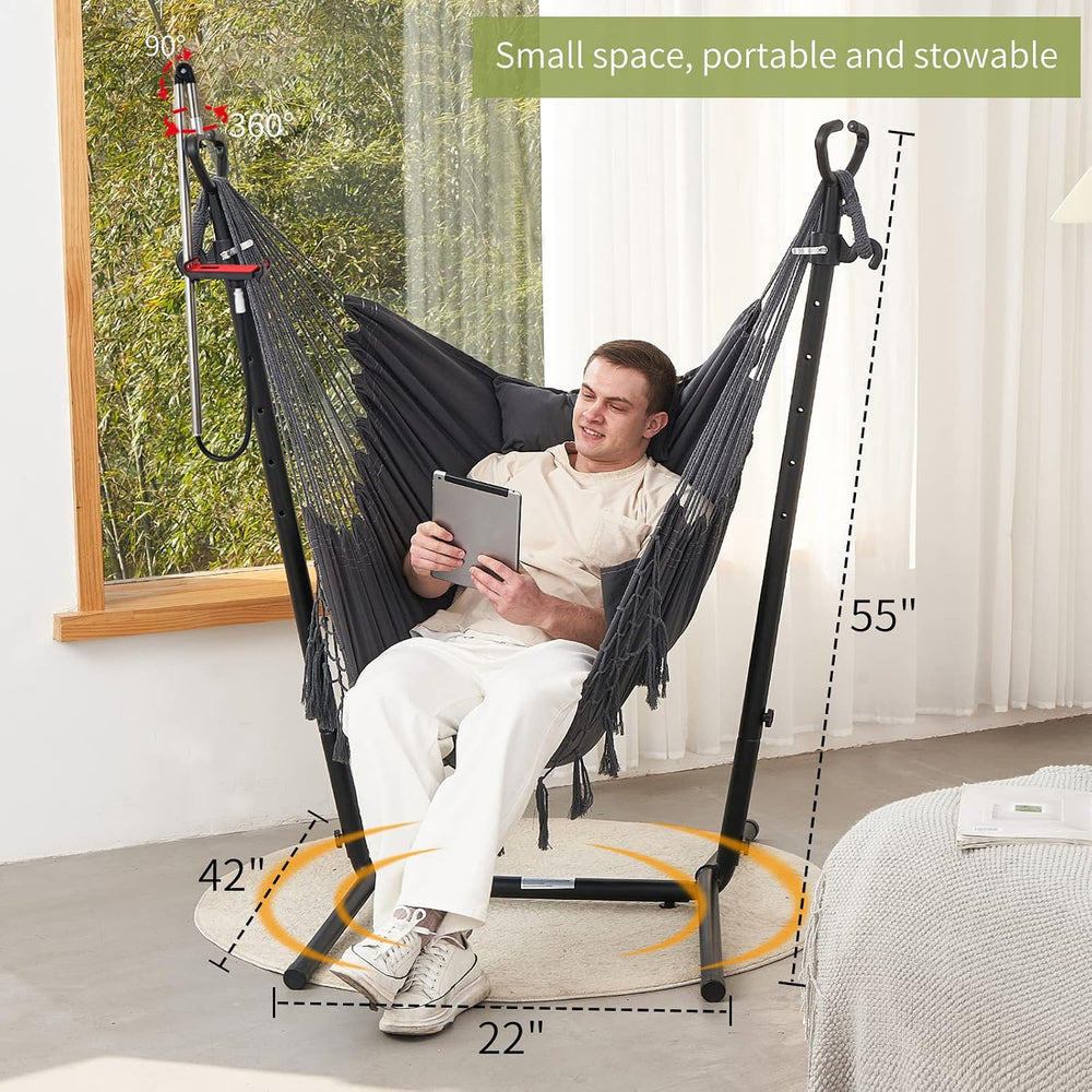 Hammock with Stand Phone Holder Included Double Hanging Chair Macrame Boho Ha...