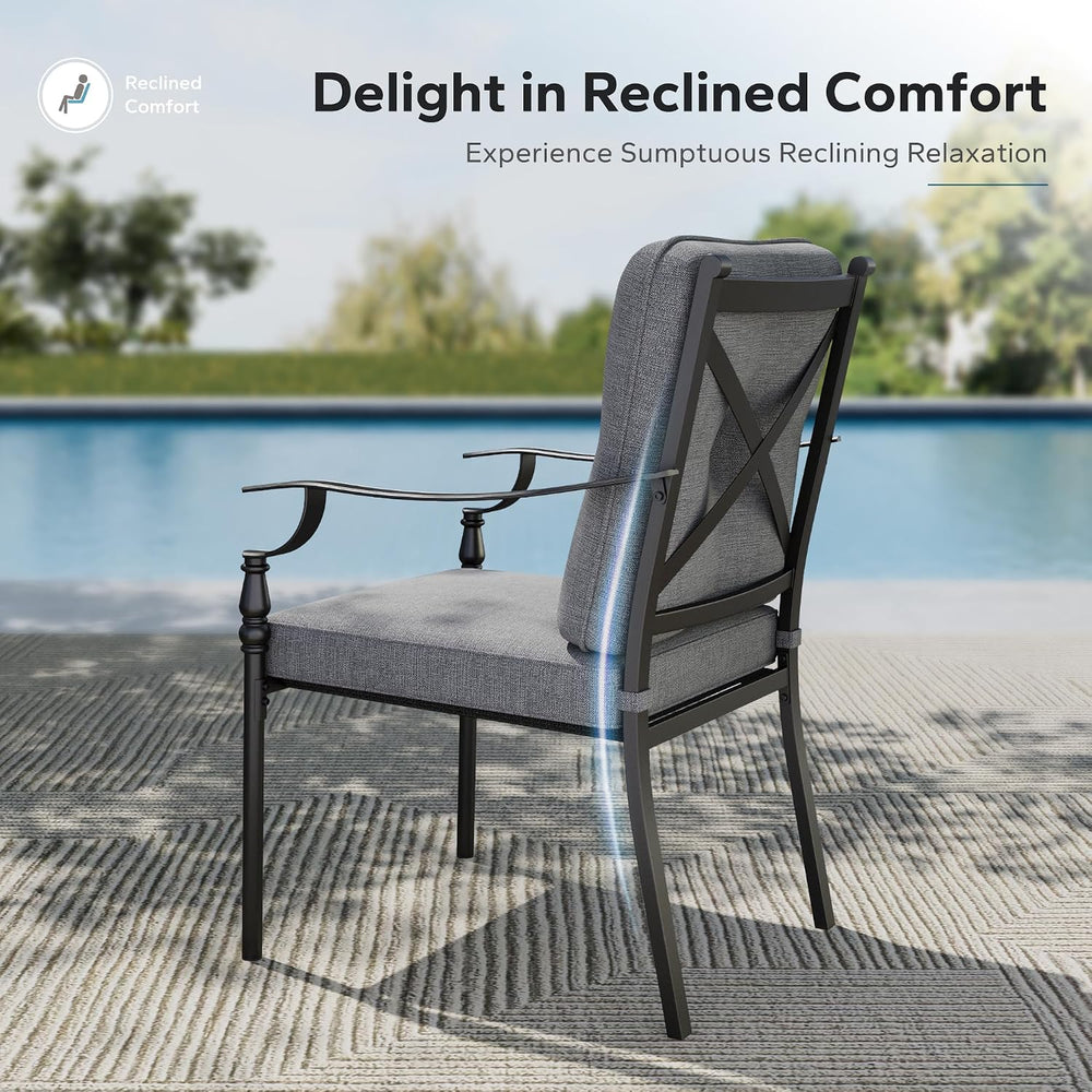 MFSTUDIO Outdoor Dining Set for 6, Rectangle Metal Table & Swivel Chairs