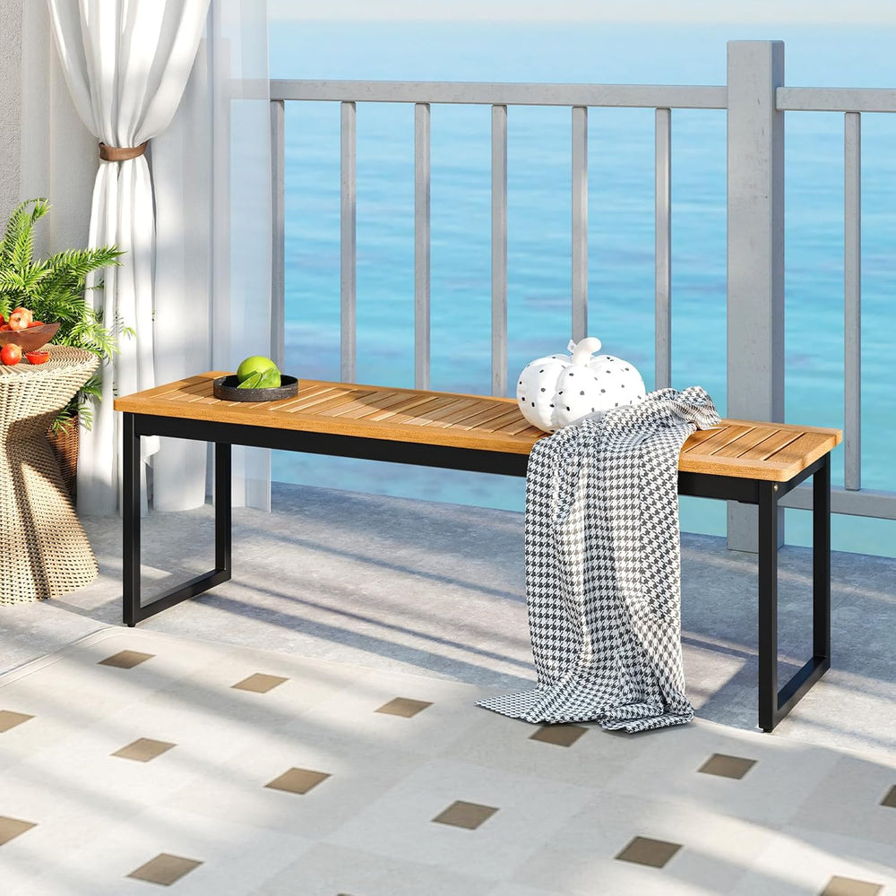 Tangkula Wood Outdoor Bench, Backless Dining Bench for 2-3, 1 Pack, Rustic