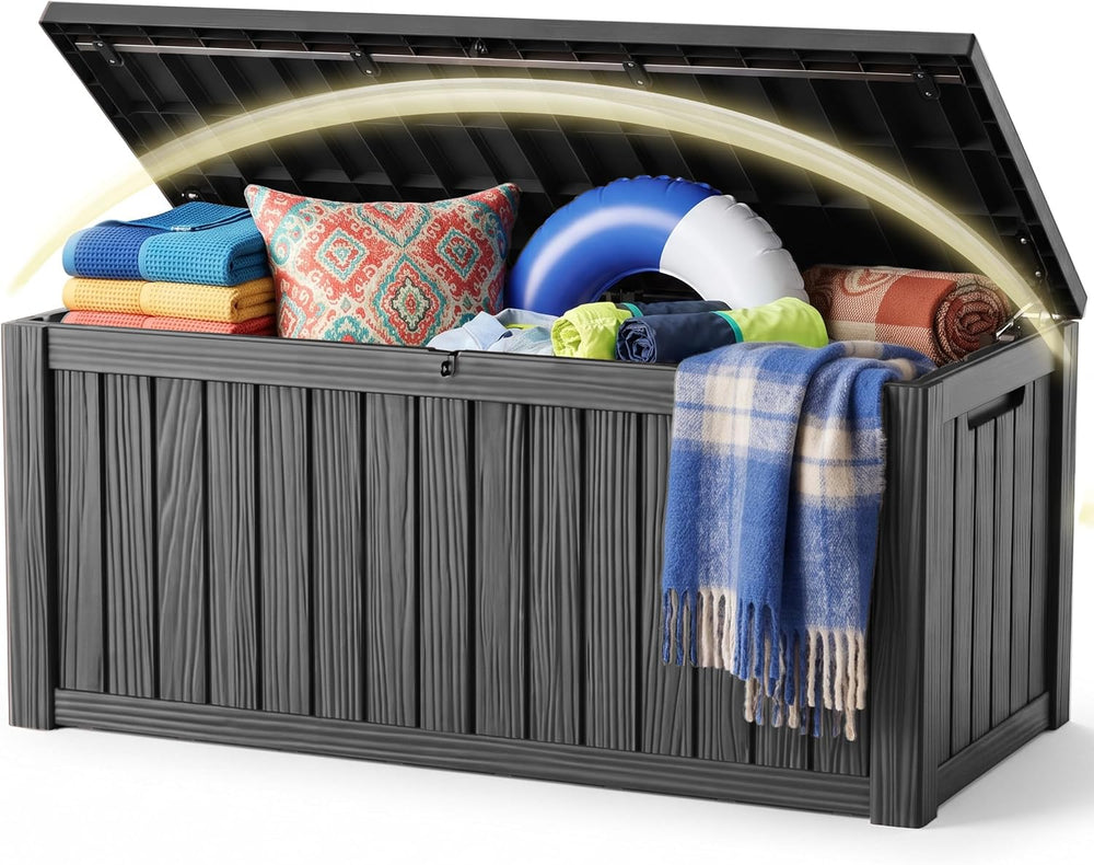 260 Gallon Outdoor Storage Box Waterproof Large Deck Box, Black