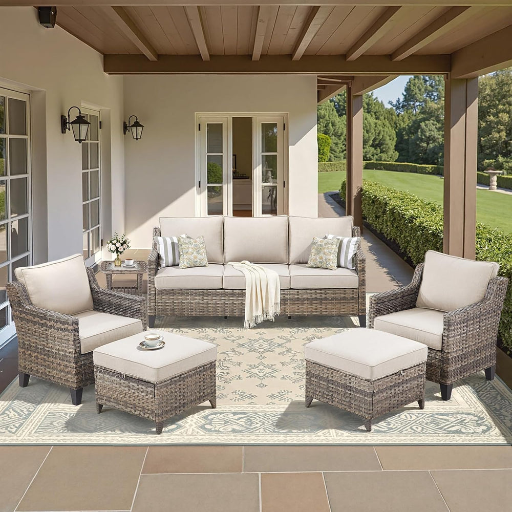 Buenhomino Outdoor Patio Furniture Set-PE Wicker Sofa Couch with Ottomans Com...
