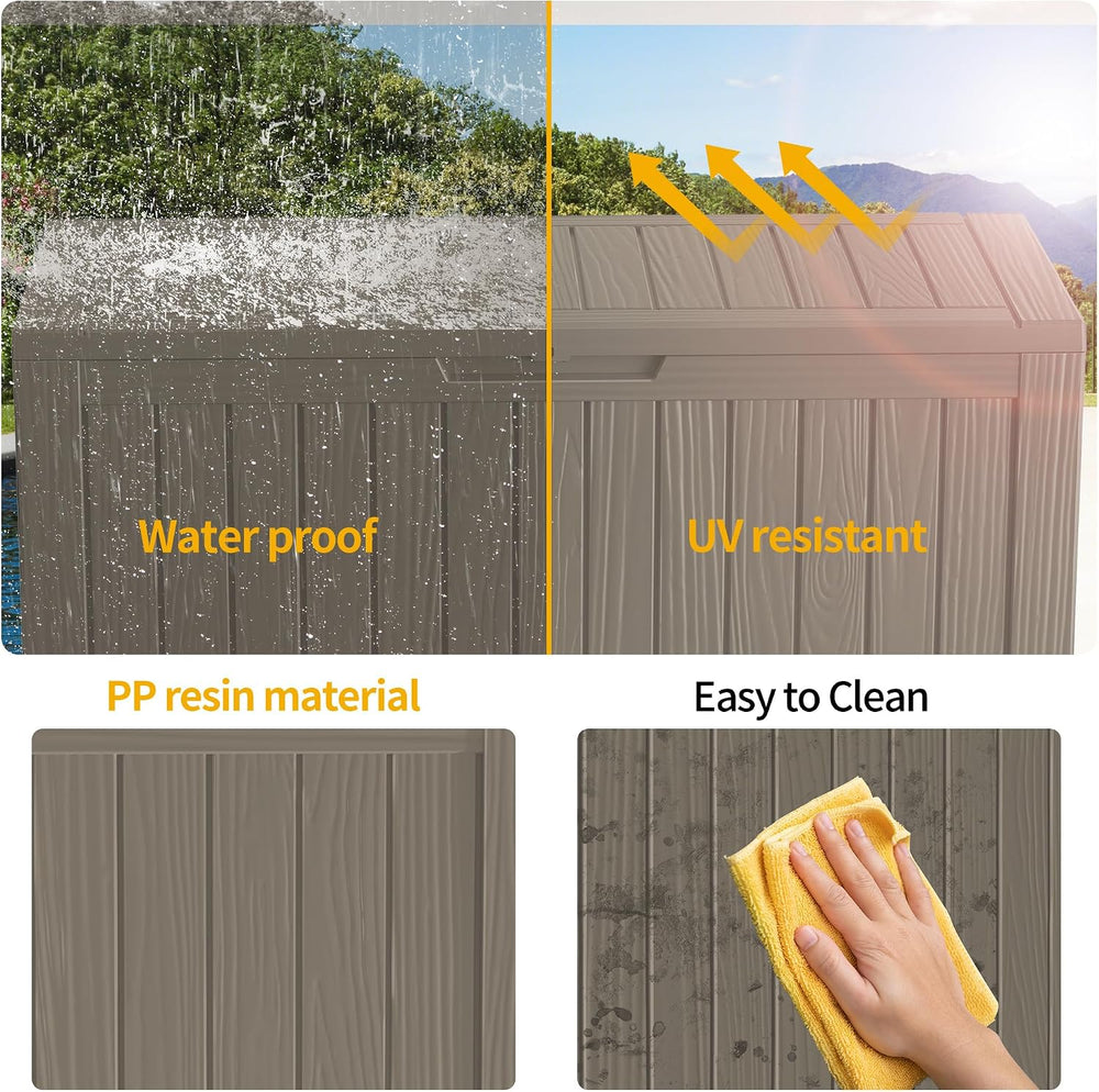 Outdoor Storage Box Waterproof, 180 Gallon Lockable Resin Deck Box Large, Pat...